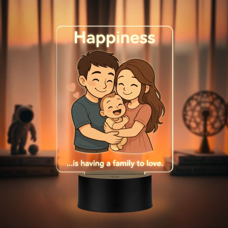Happiness is Having A Family to Love Quote Engraved LED Night Lamp with Warm White Light Gift for Parents Bedroom Decor Light